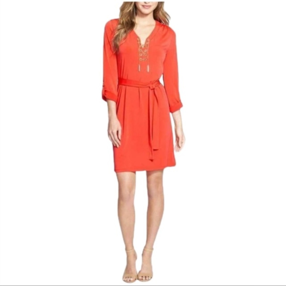 Michael Michael Kors Lace Up Belted Shirtdress